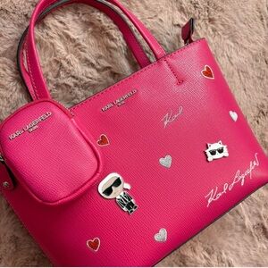 Karl Lagerfeld✨🩷🤍Vibrant Pink Tote with Fun Embellishments
